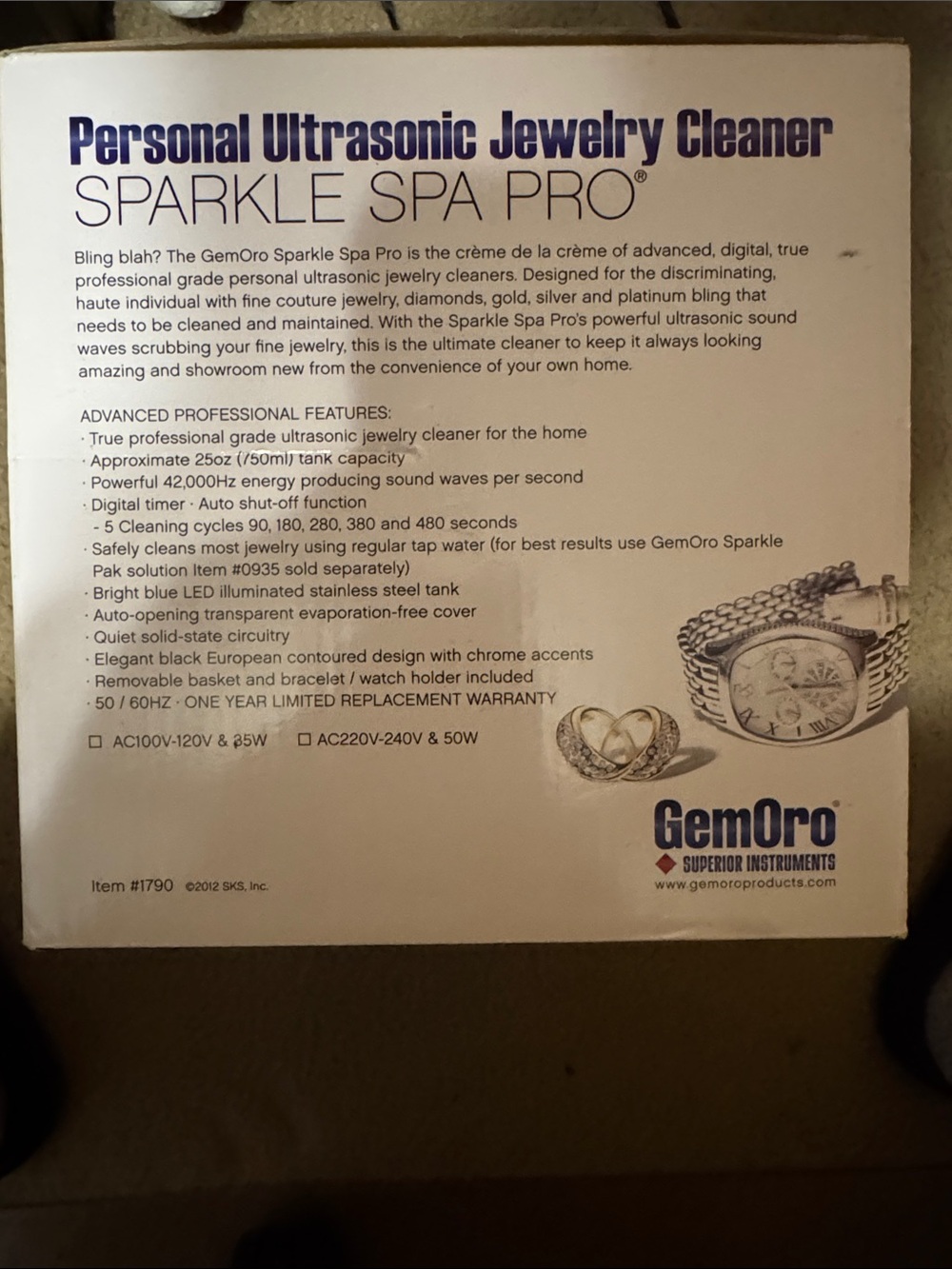 GemOro Sparkle Spa Pro Personal Ultrasonic Jewelry Cleaner NWT - Picture 5 of 5